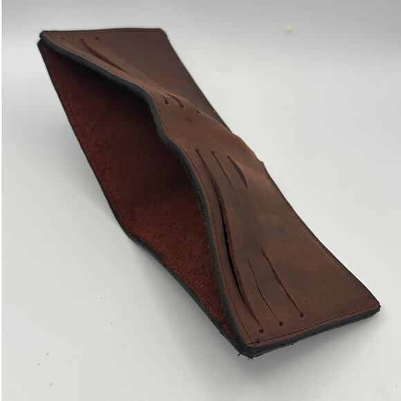 Minimalist Handmade Oaxaca Dark Chocolate Thick Leather Bifold Wallet Men - Picture 7 of 10